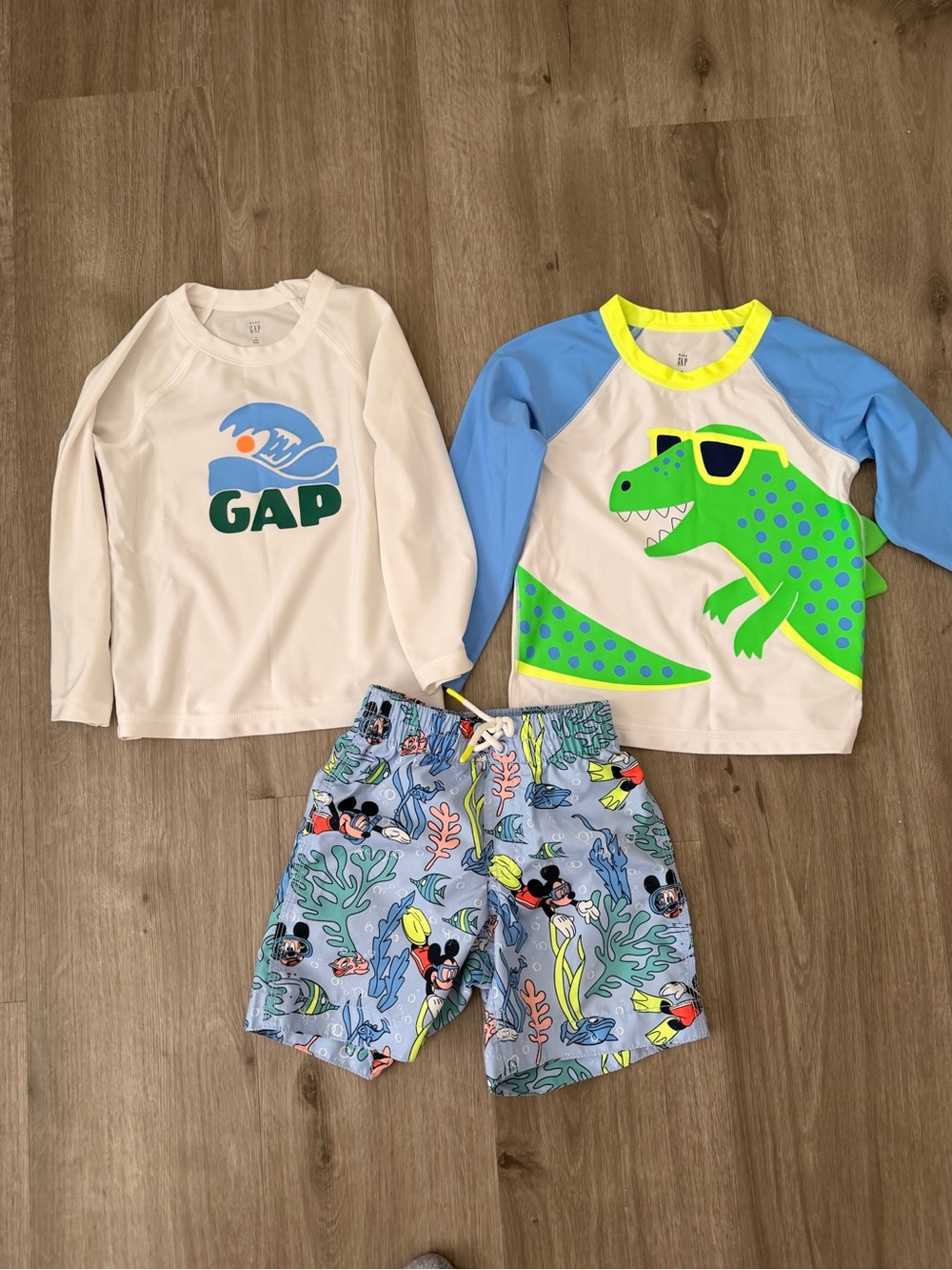 GAP Kids 2 Rash Guards & Mickey Swim trunks (All Size 3T)